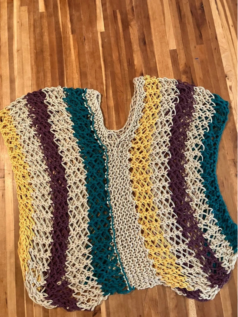 Open Front Cardigan Vest Cream Plum Teal Gold Loose Mesh Knit Top